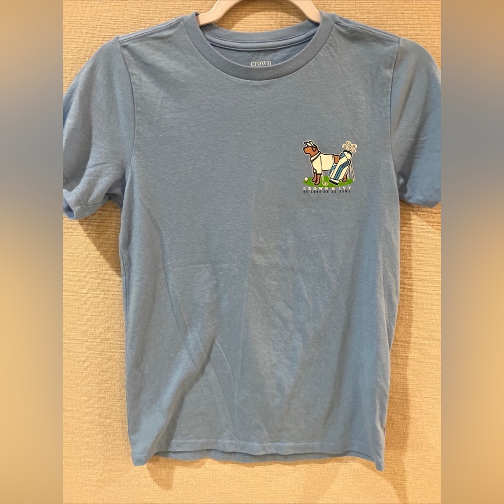 Crown & Ivy Tee Shirt Kids M Blue  Dogs Golf Southern Tradition Labrador